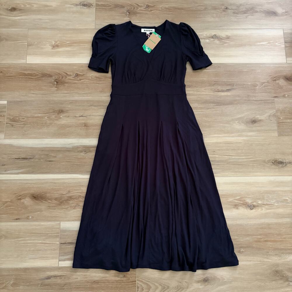 Boden PETITE Kristen Pleated Jersey Dress Navy 2P
